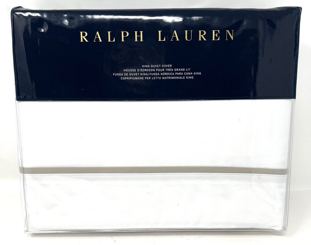 Ralph Lauren RL Palmer Percale King Duvet Cover PALE FLANNEL WHT Cotton Percale